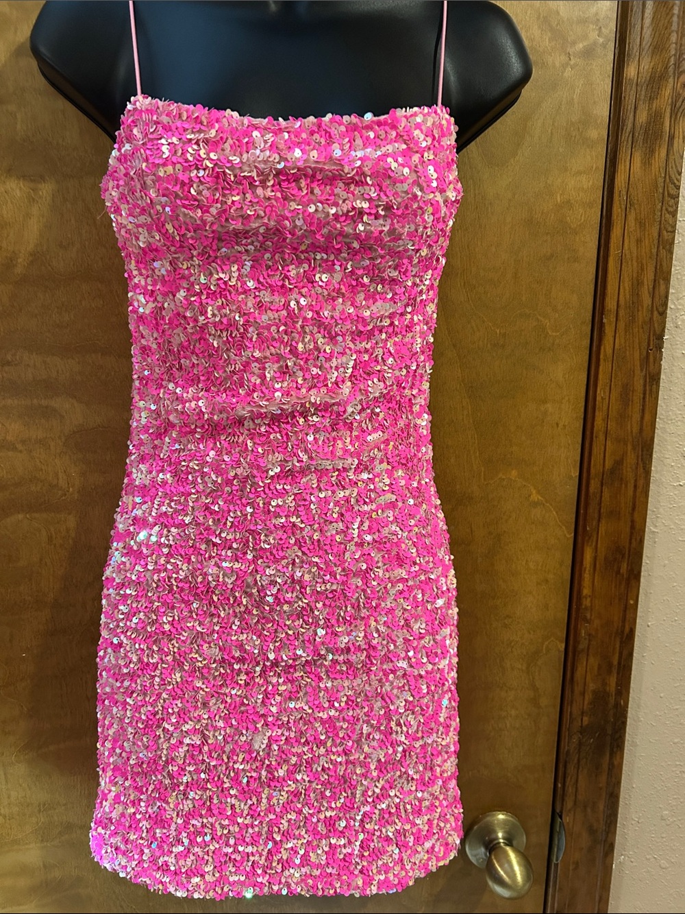 Pink Sequin Spaghetti-Strap Mini Dress - Homecoming